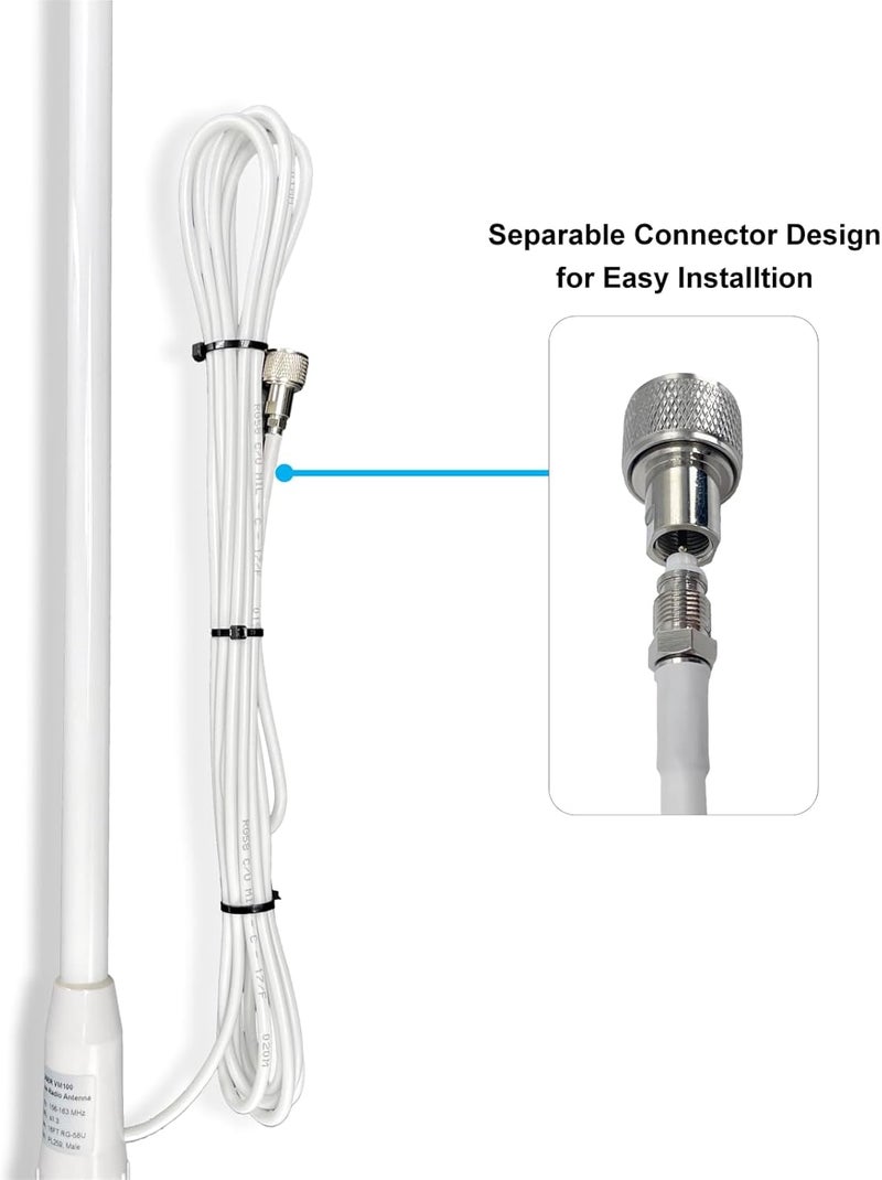 fmuser VM100 VHF Marine Radio Antenna,44 Inch Waterproof Fiberglass Boat Antenna with Adjustable Ratchet Fixed Mount and 16 ft RG-58U Cable - Image 2